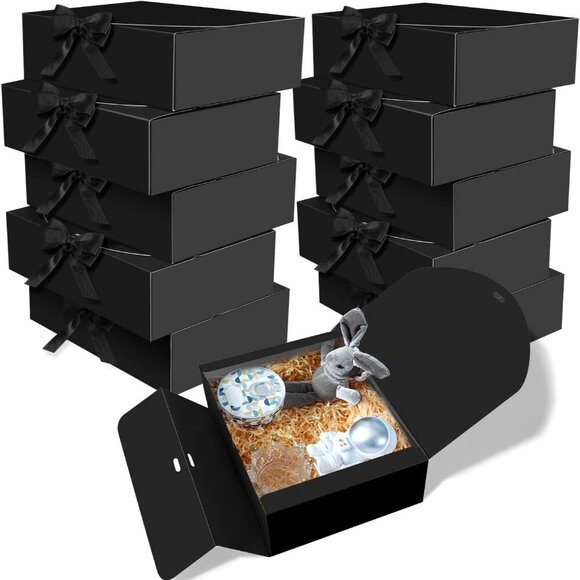 Other - 10 PCS Boxes with Lids, 10.6x7.8x3.1 Inch Kraft Paper, Black Gift Boxes with Rib